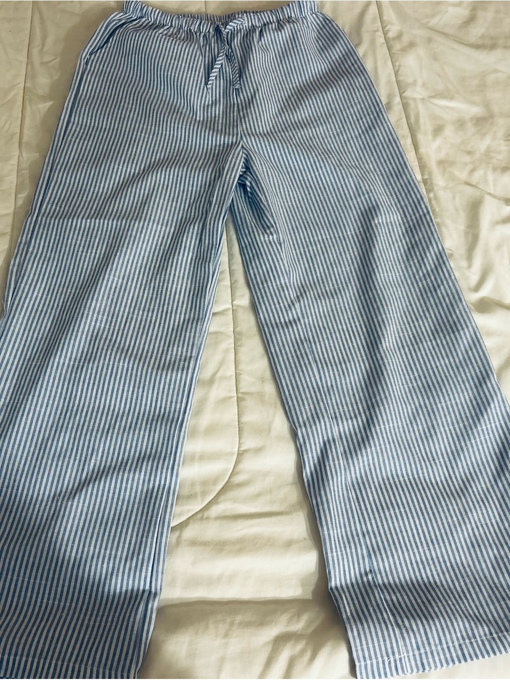 SHEIN Blue & White Striped Wide Leg Pants